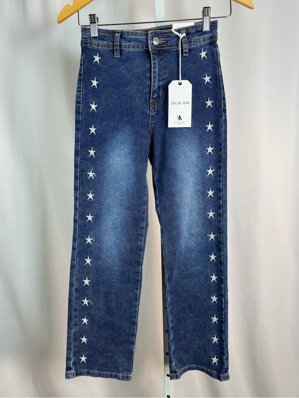 Flying Angel Sailor Jean Kids 10 Dark Blue Star Stripe Straight Jeans Retro